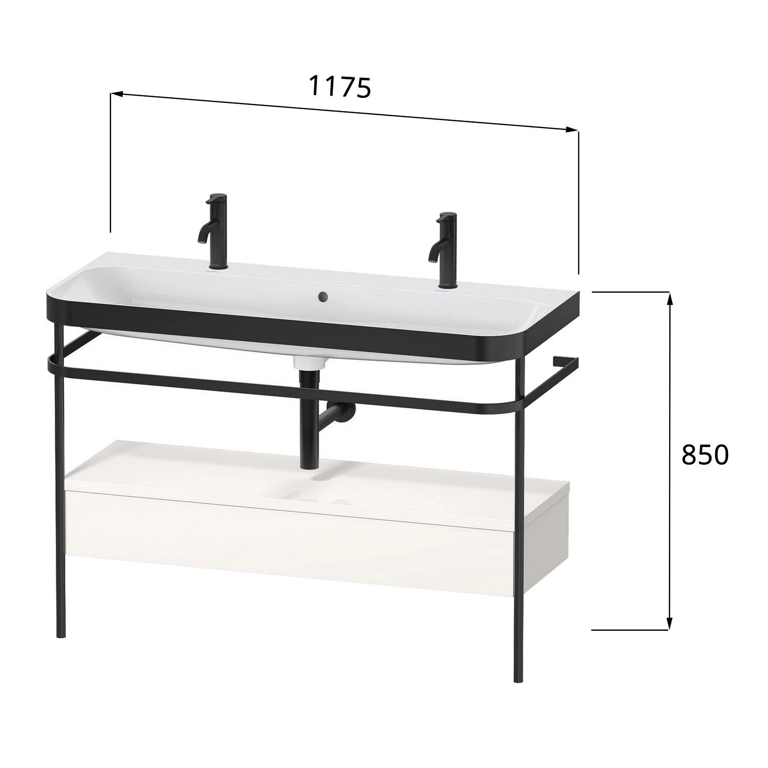 Duravit Happy D.2 Plus C-bonded Waschtisch Mit 2x 1 Hahnloch, 117,5 X 49 Cm, Mit 1 Schubkasten, Mit Zusatzmodul "E"