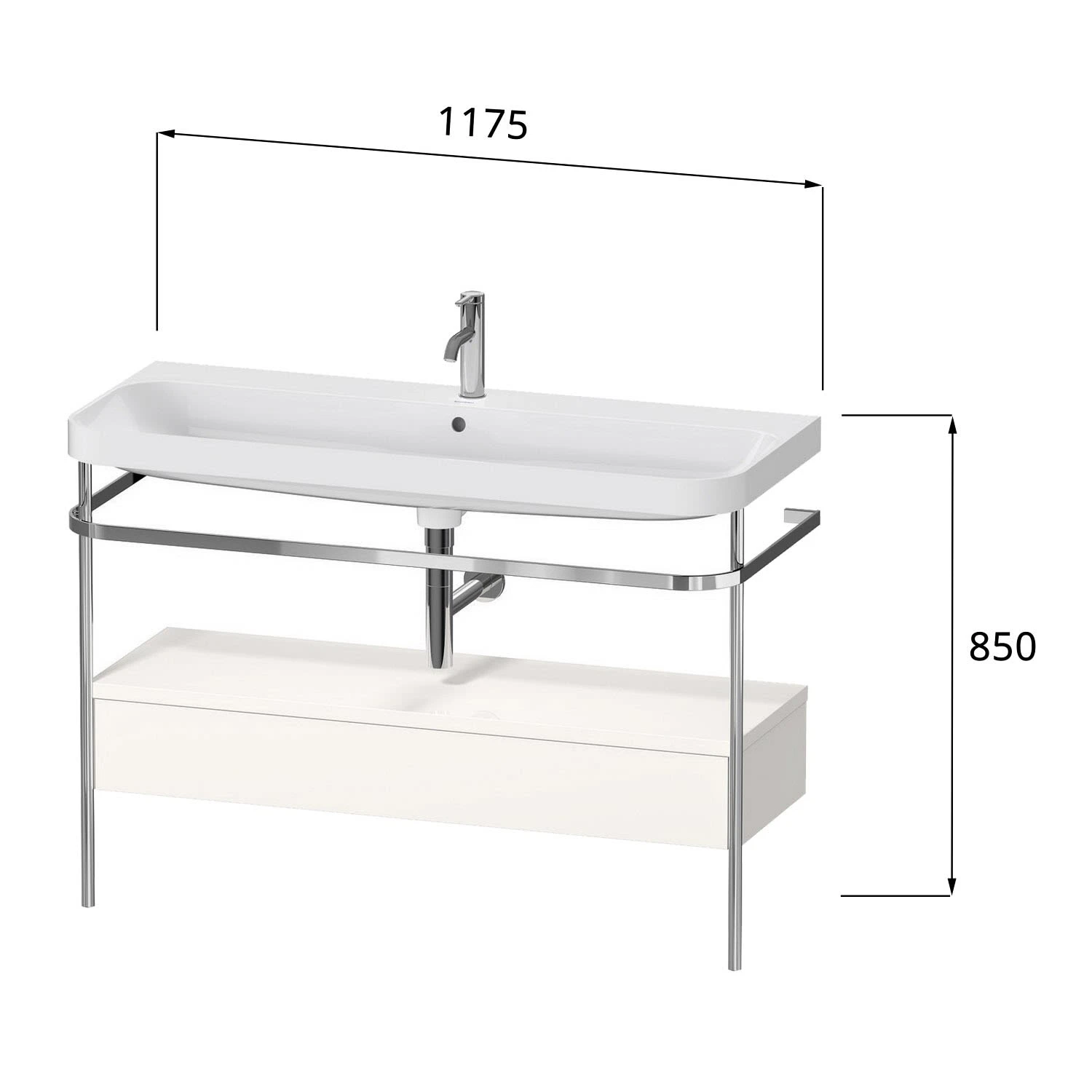 Duravit Happy D.2 Plus C-shaped Waschtisch Ohne Hahnloch, 117,5 X 49 Cm, Mit 1 Schubkasten, Mit Zusatzmodel "E"