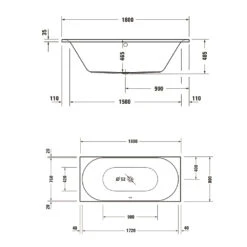 Duravit D-Neo Rechteck-Badewanne 180 X 80 Cm, Einbauversion, Ab- Und Überlauf Mittig