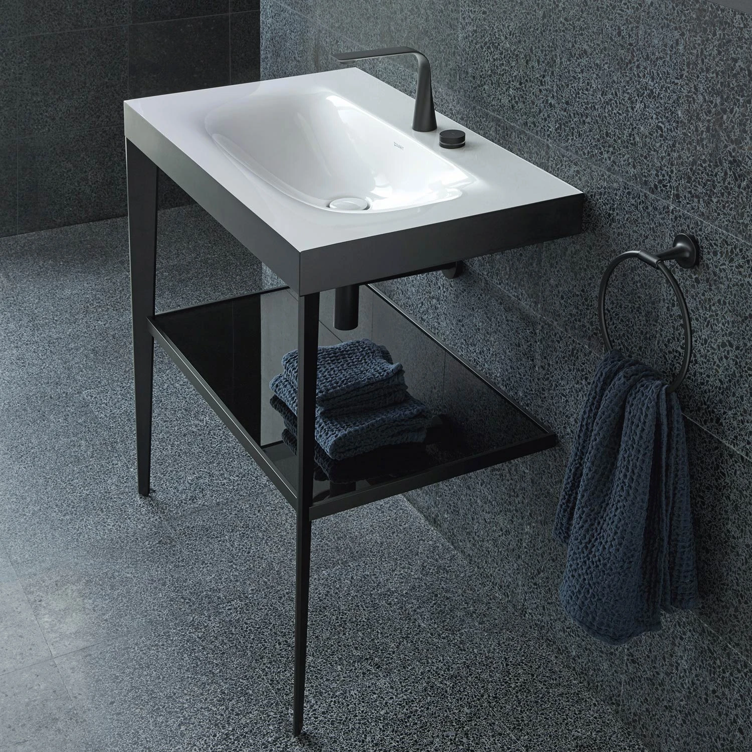 Duravit XViu Möbelwaschtisch 100 X 48 Cm C-bonded Mit 2 Hahnlöchern, Mit Metallkonsole, Bodenstehend – Bild 2