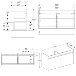 Geberit Renova Plan Unterschrank Für Doppelwaschtisch 130 Cm, Mit 2 Schubladen Und 2 Innenschubladen