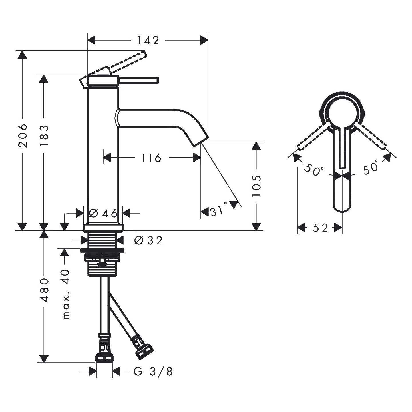 Hansgrohe Tecturis S Einhebel-Waschtischarmatur 110 Ohne Ablaufgarnitur – Bild 3