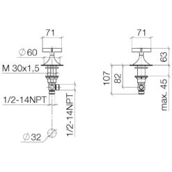 Dornbracht VAIA Seitenventil Rechtsschließend Warm, Mit Kreuzgriff