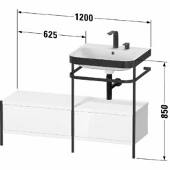 Duravit Happy D.2 Plus C-bonded Waschtisch Ohne Hahnloch, 120 X 49 Cm, Mit 2 Schubkästen Und Anbau Links