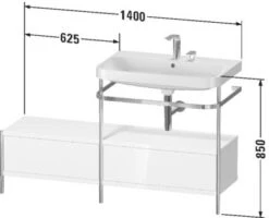 Duravit Happy D.2 Plus C-shaped Waschtisch Ohne Hahnloch, 140 X 49 Cm, Mit 2 Schubkästen Und Anbau Links
