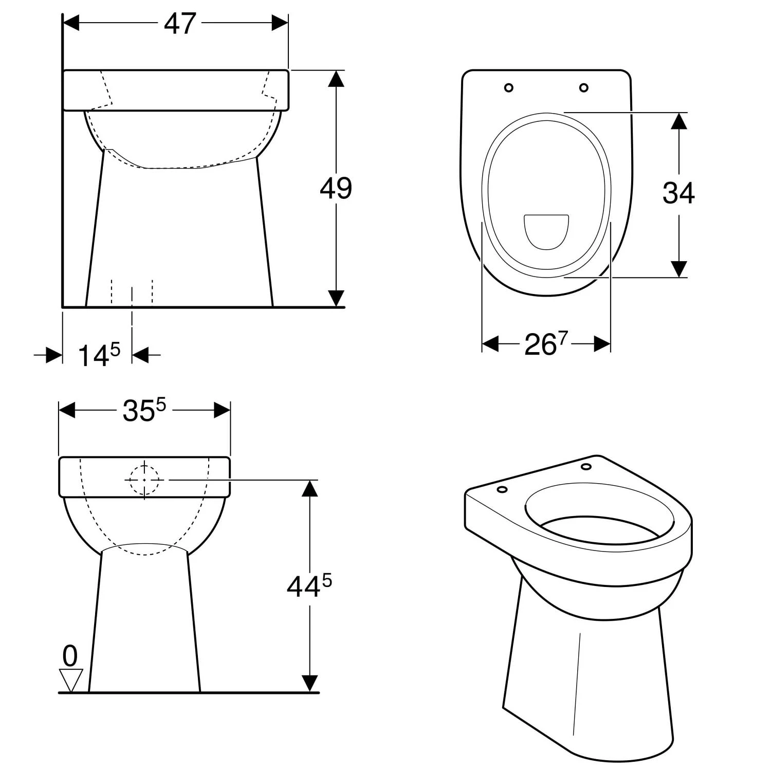Geberit Renova Comfort Flachspül-WC, Abgang Vertikal