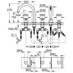 GROHE Atrio Neu 5-Loch-Wannen-Kombination Mit Kreuzgriffen