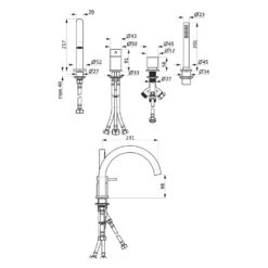 Herzbach DEEP IX Vierloch-Wannenarmatur, Stabhandbrause Edelstahl