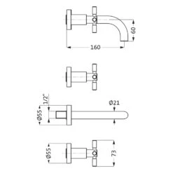 Herzbach STILO Waschtisch-Brückenbatterie Farbset 16 Cm