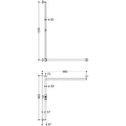 HEWI System 900 Duschhandlauf, 125 X 96,5 X 8,7 Cm, Ausführung Links