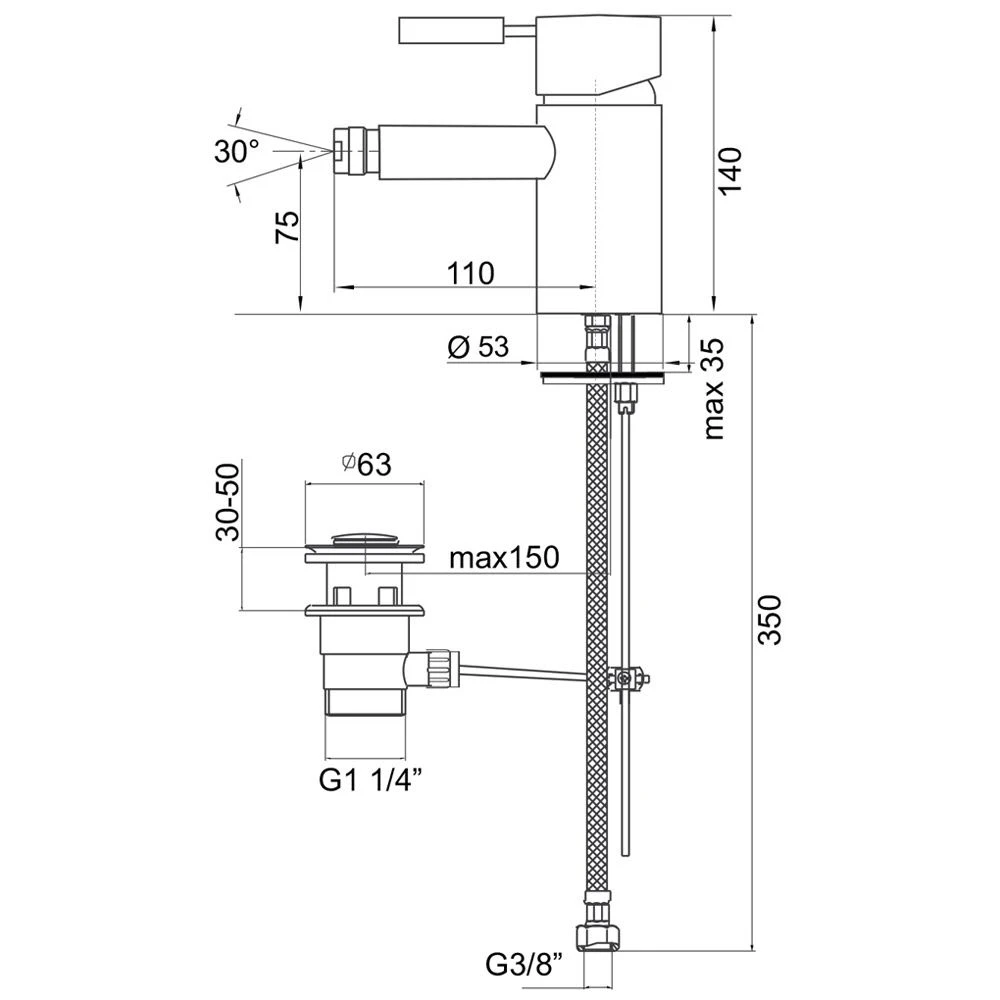 Kaja-IPURI Einhand-Bidetarmatur Mit Zugknopf-Ablaufgarnitur â Bild 2
