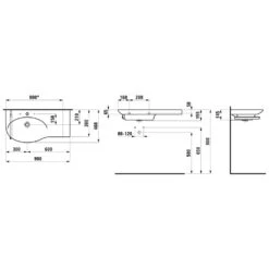 LAUFEN Palace Waschtisch 90 Cm Mit Überlauf Und 3 Hahnlöchern, Ablage Rechts