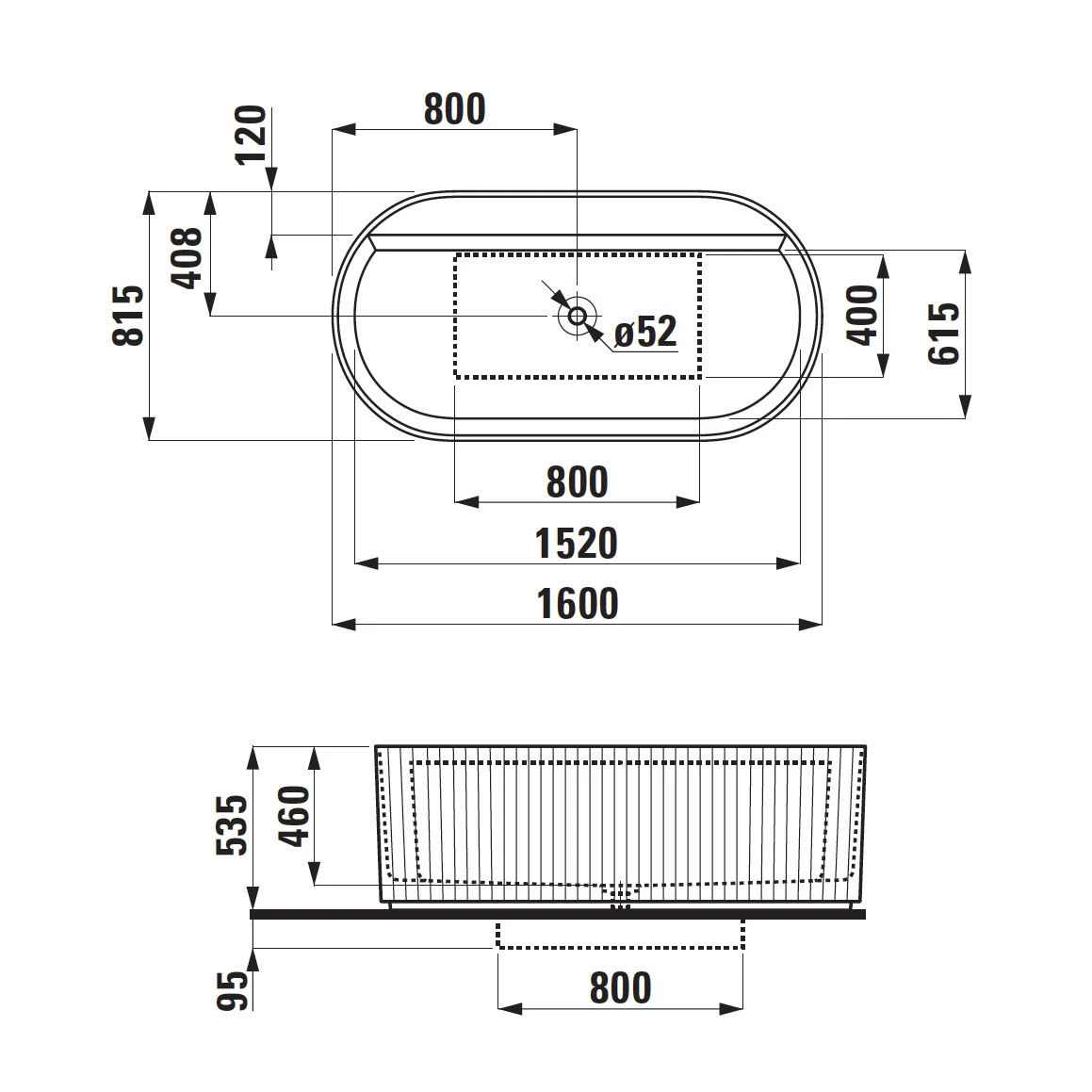 LAUFEN Sonar Freistehende Badewanne 160 X 81,5 Cm, Mit Oberflächentextur – Bild 3