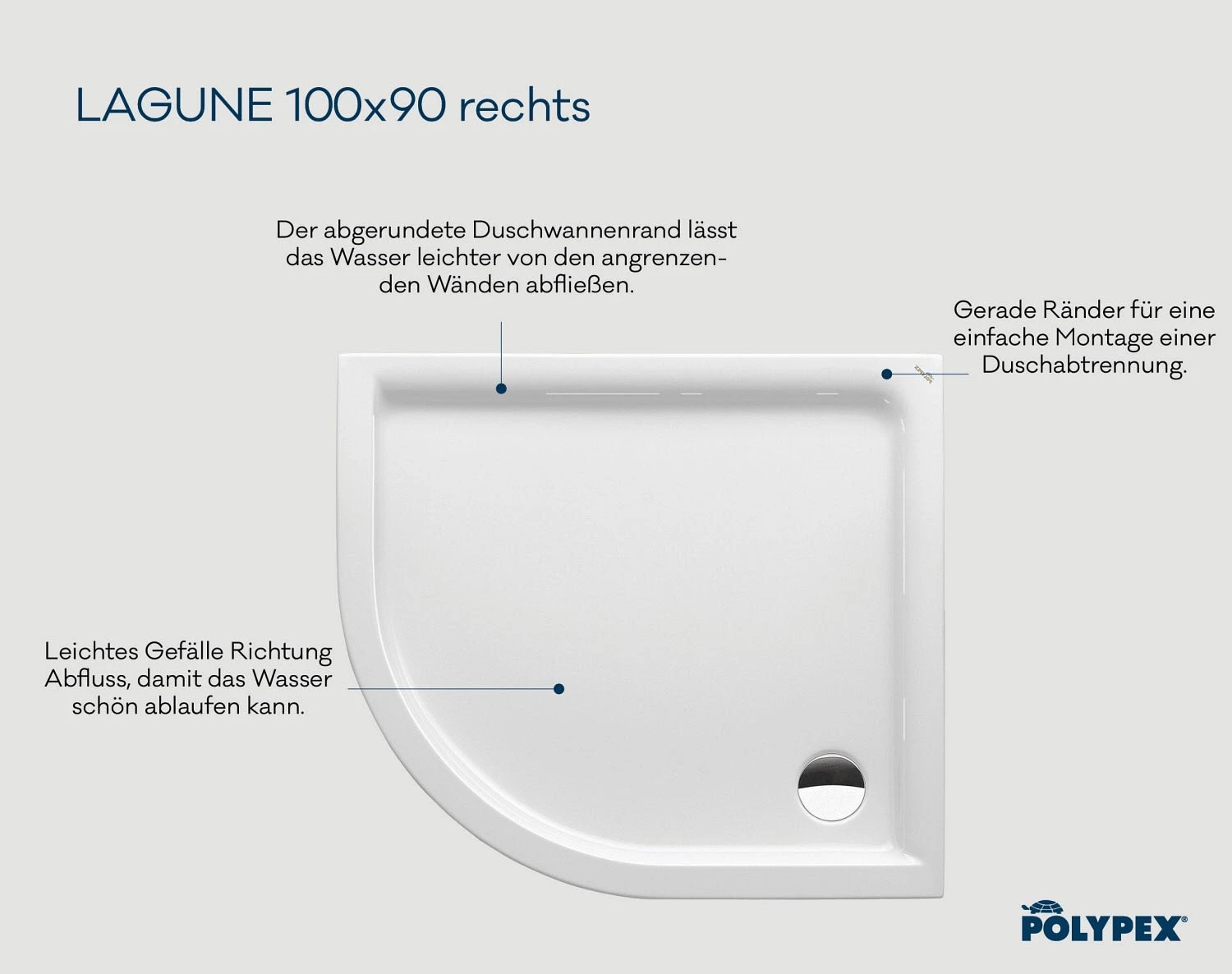 Polypex Lagune Viertelkreis-Duschwanne 100 X 90 Cm, Rechts â Bild 2
