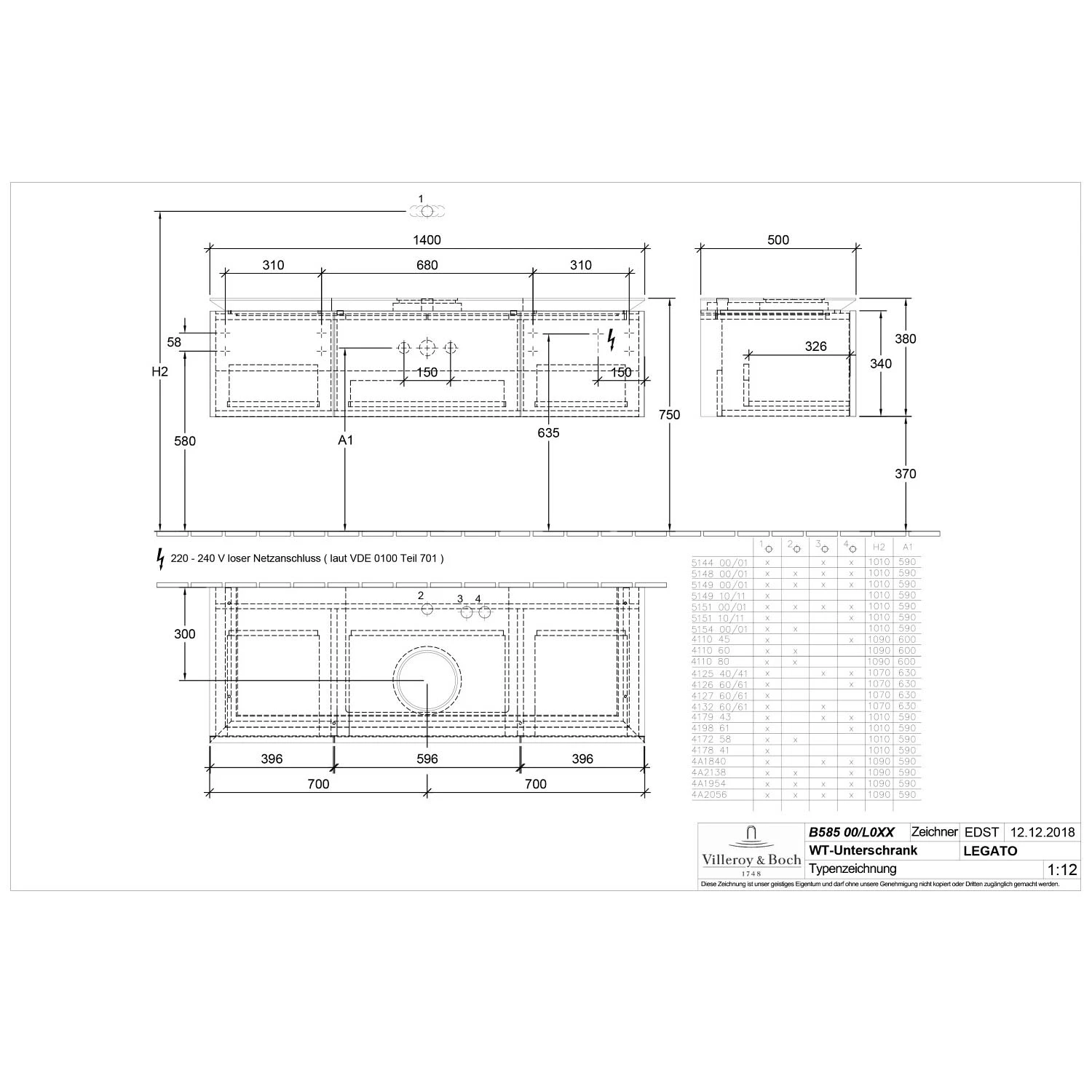 Villeroy & Boch Legato Waschtischunterschrank 140 Cm Mit 3 Auszügen Und LED-Beleuchtung – Bild 4