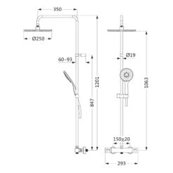 Herzbach DEEP GREY Duschsäule Mit Brause-Aufputz-Thermostat Mit Handbrause