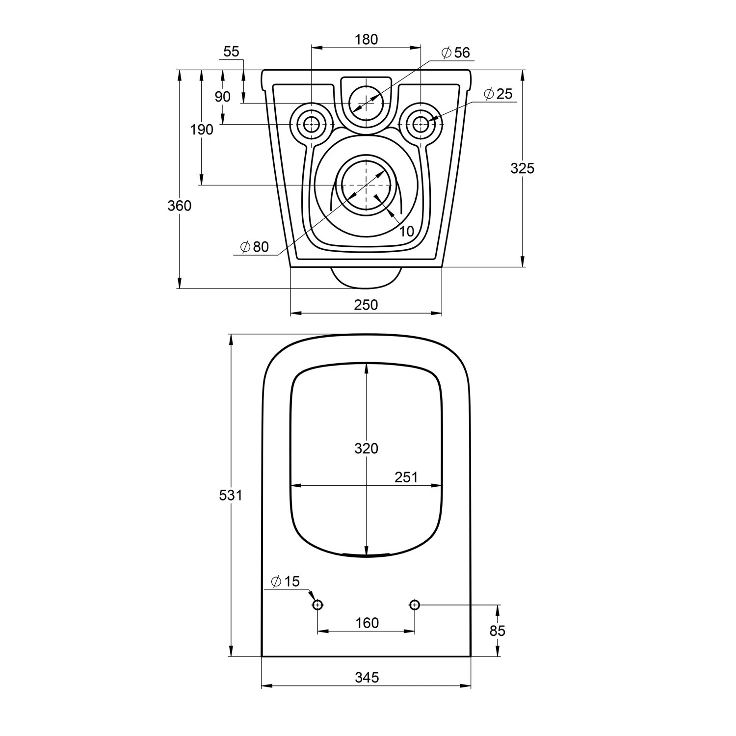 Treos Serie 800 Tiefspül-WC, Offener Spülrand