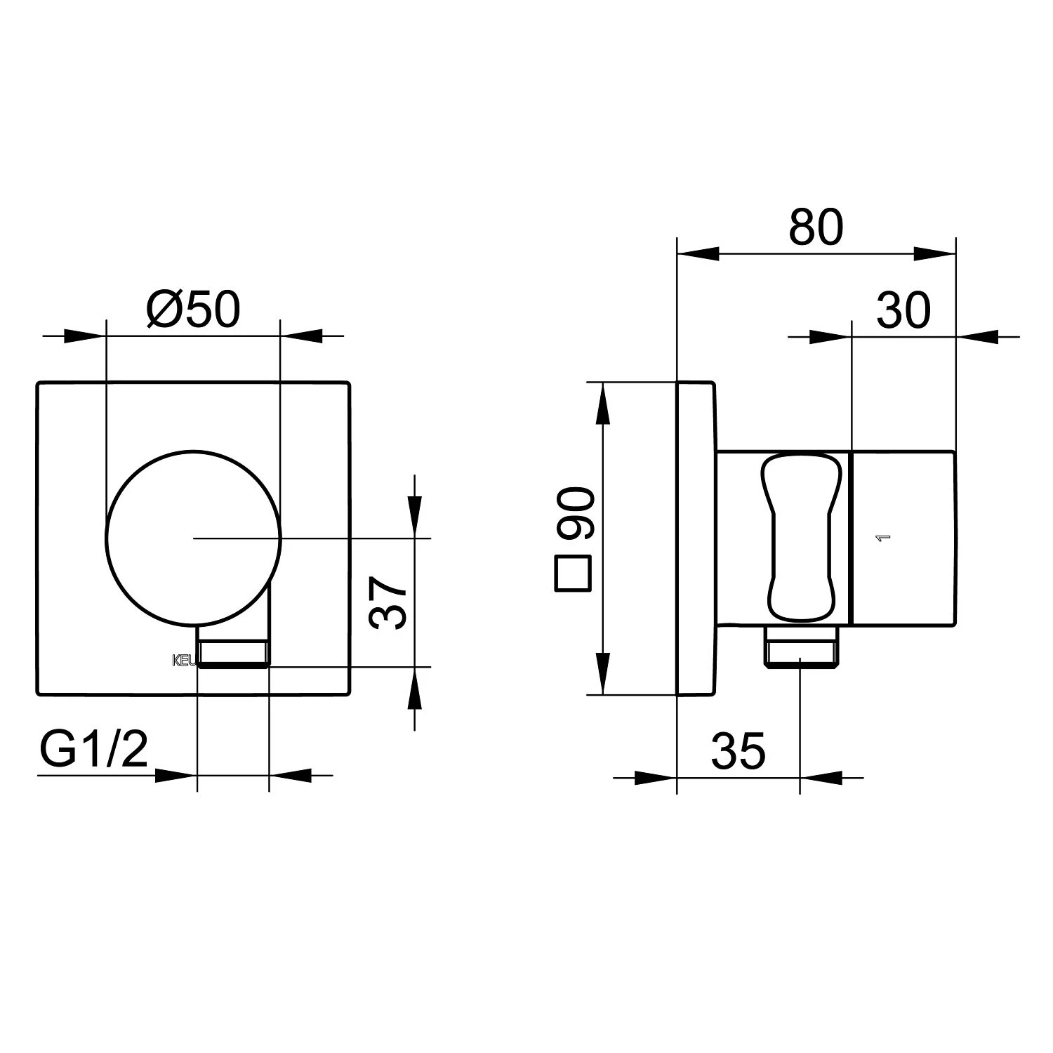 Keuco IXMO Black Selection Unterputz-Umstellventil Inkl. Absperrung Für 2 Verbraucher Mit Schlauchanschluss U. Brausehalter, Eckig – Bild 4