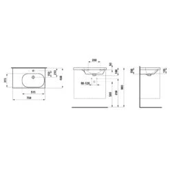 LAUFEN LUA Waschtisch 75 X 46 Cm, Asymmetrisch Becken Rechts, Mit Hahnloch, Mit Überlauf