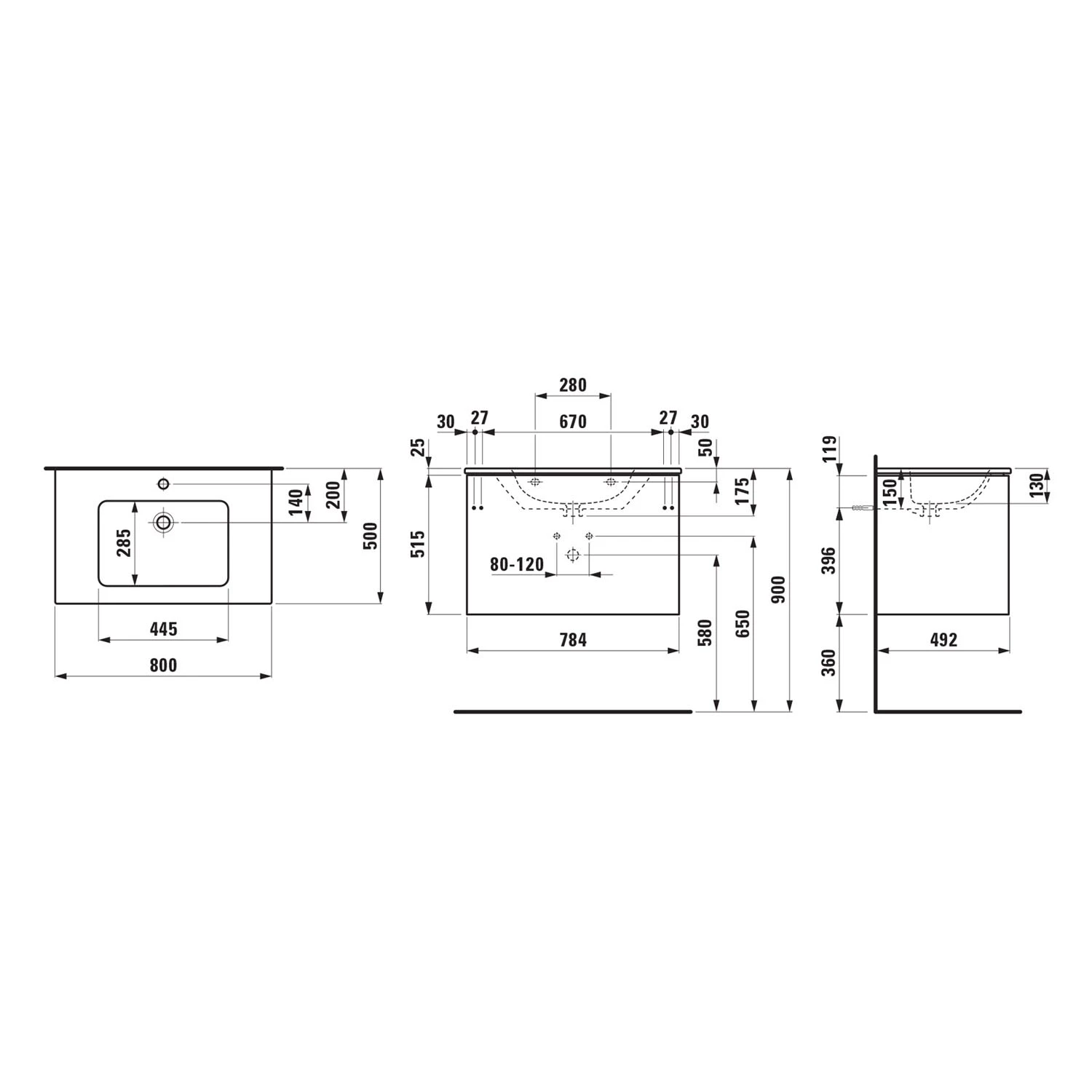 LAUFEN PRO Set LANI Waschtish Mit Überlauf, Inkl. Waschtischunterbau 80 Cm