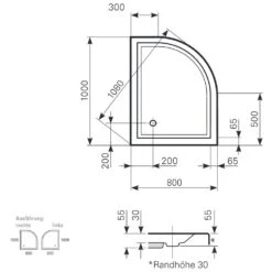 Mauersberger Viertelkreis-Duschwanne Albis 100 X 80 Superflach Links