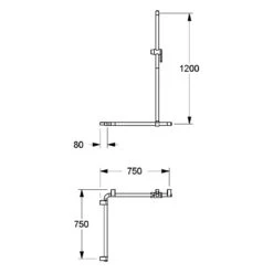 Silver Age System Duschhandlauf 75 X 75 X 120 Cm, Mit Variabler Brausestange Rechts