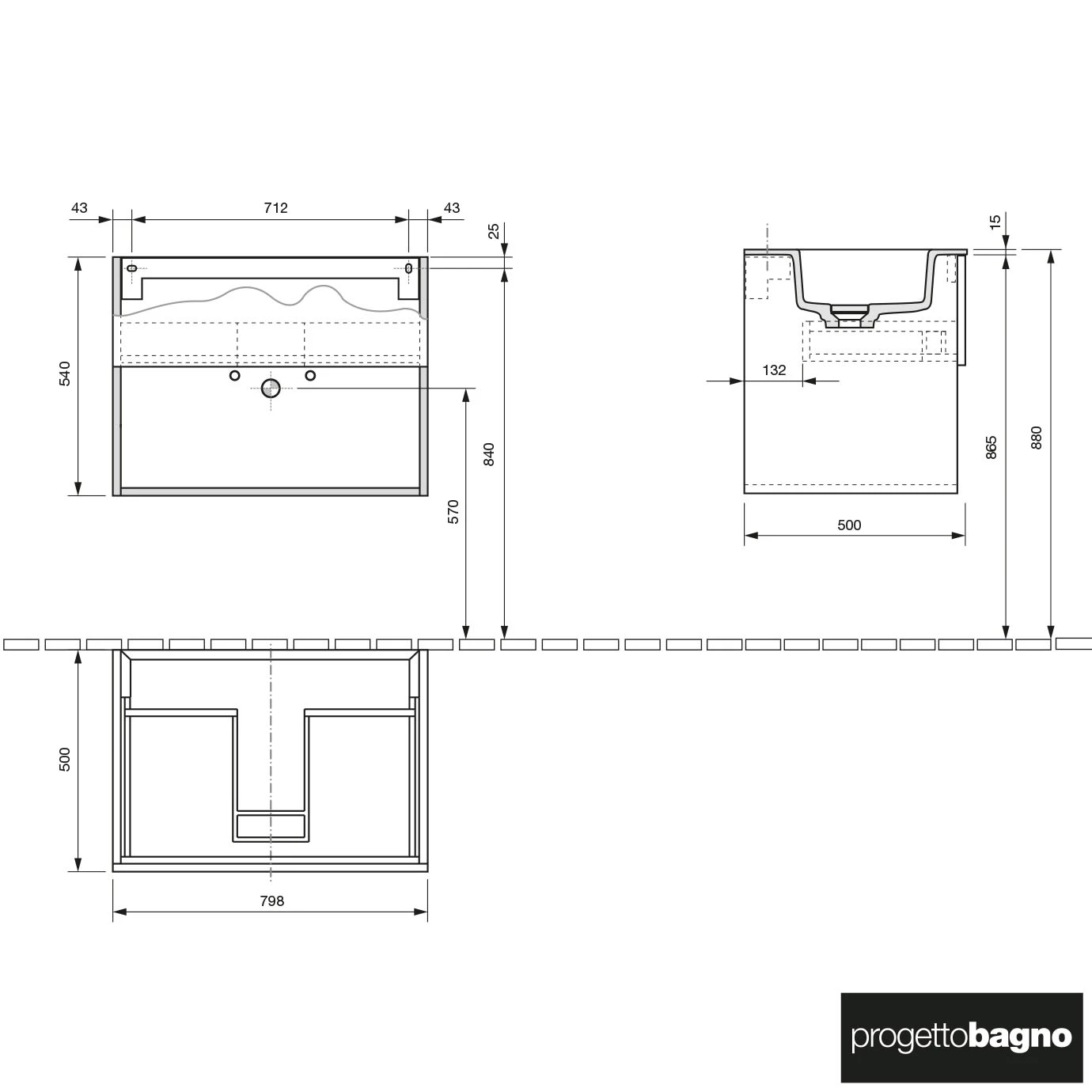 Progettobagno Evo 54 Lago Uno Waschtisch Mit Unterschrank 80 Cm â Bild 2