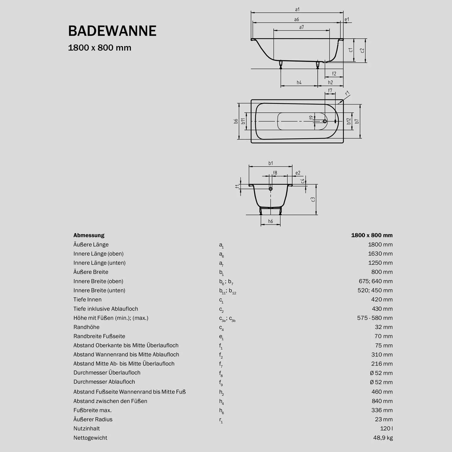 Sturotec Sturoform Rechteck-Badewanne 180 X 80 Cm â Bild 2