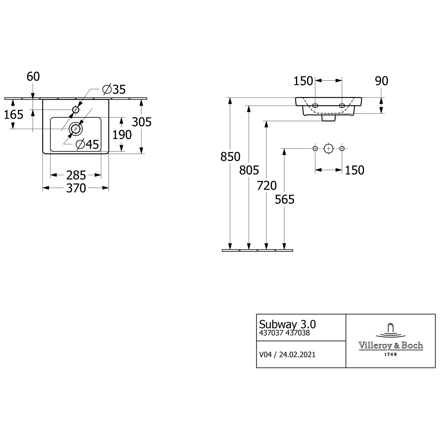 Villeroy & Boch Subway 3.0 Badmöbel-Set 37 Cm, Griff In Möbelfarbe, 1 Tür Anschlag Rechts – Bild 4